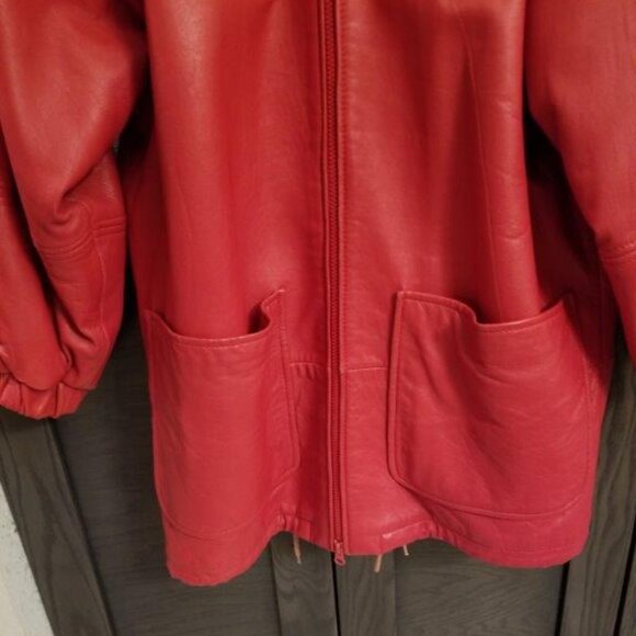 Tibor Vintage 1980s Red Leather Jacket with Hood - Picture 3 of 10